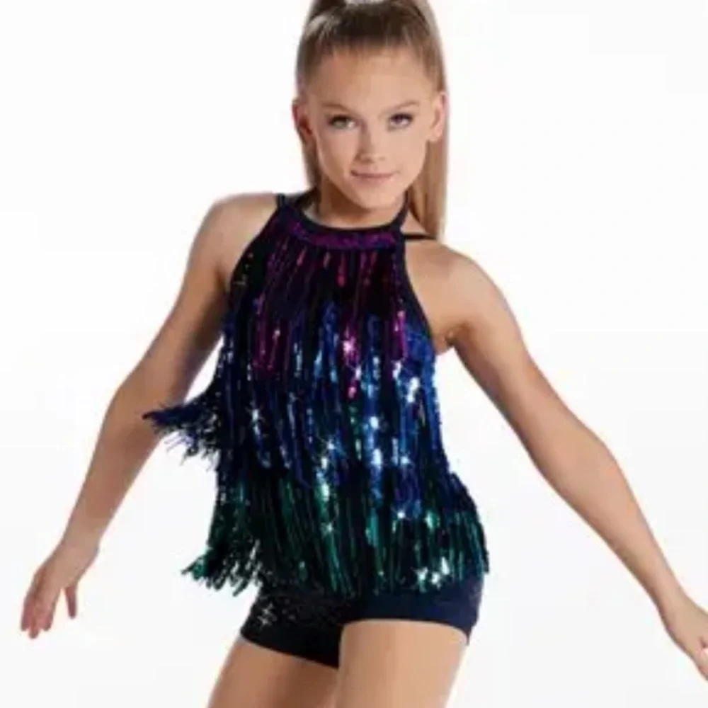 Weissman Boom Boom Sequin Fringe Biketard Costume   10926 Child Small